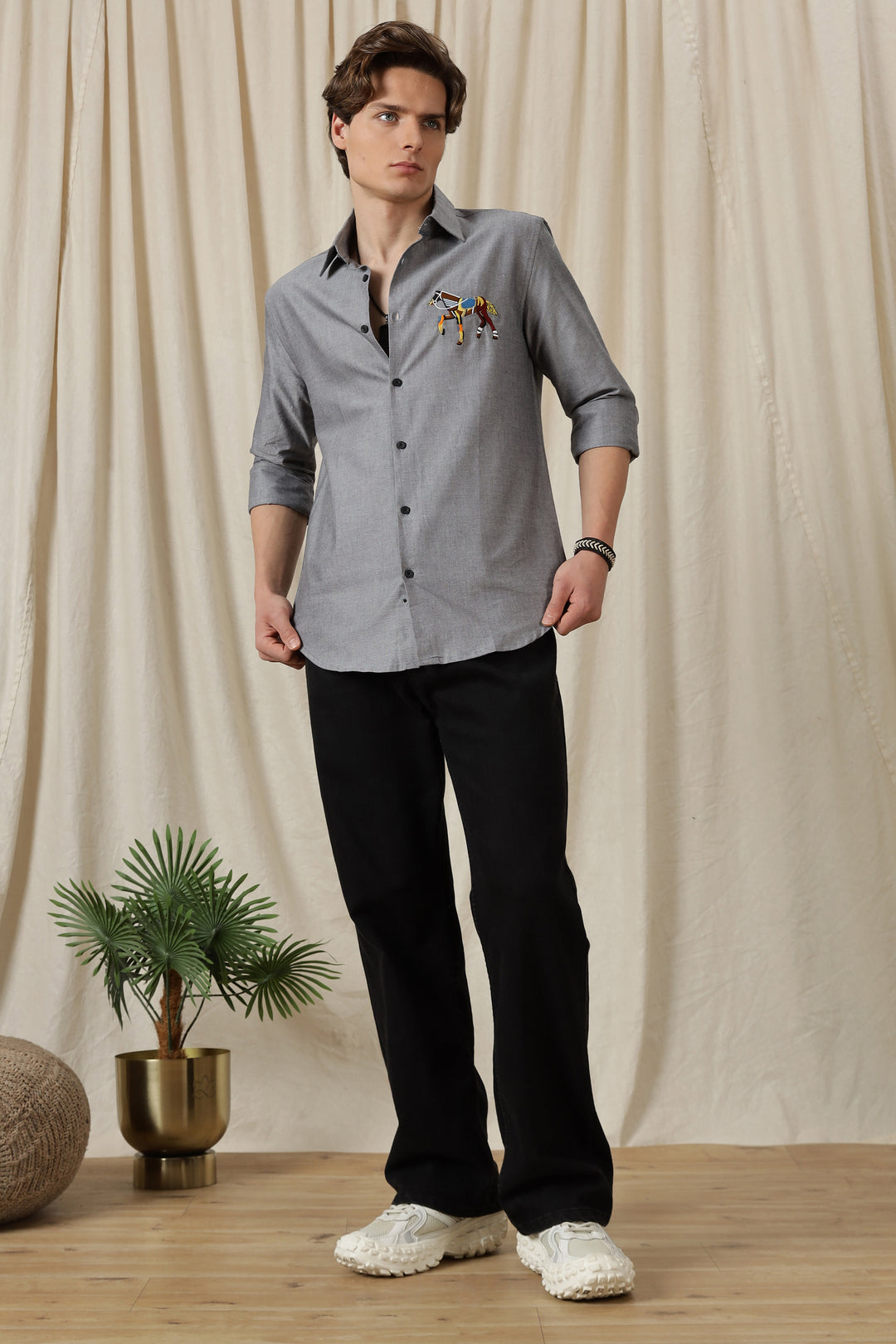 Abstract Horse: Grey Embroidery Shirt