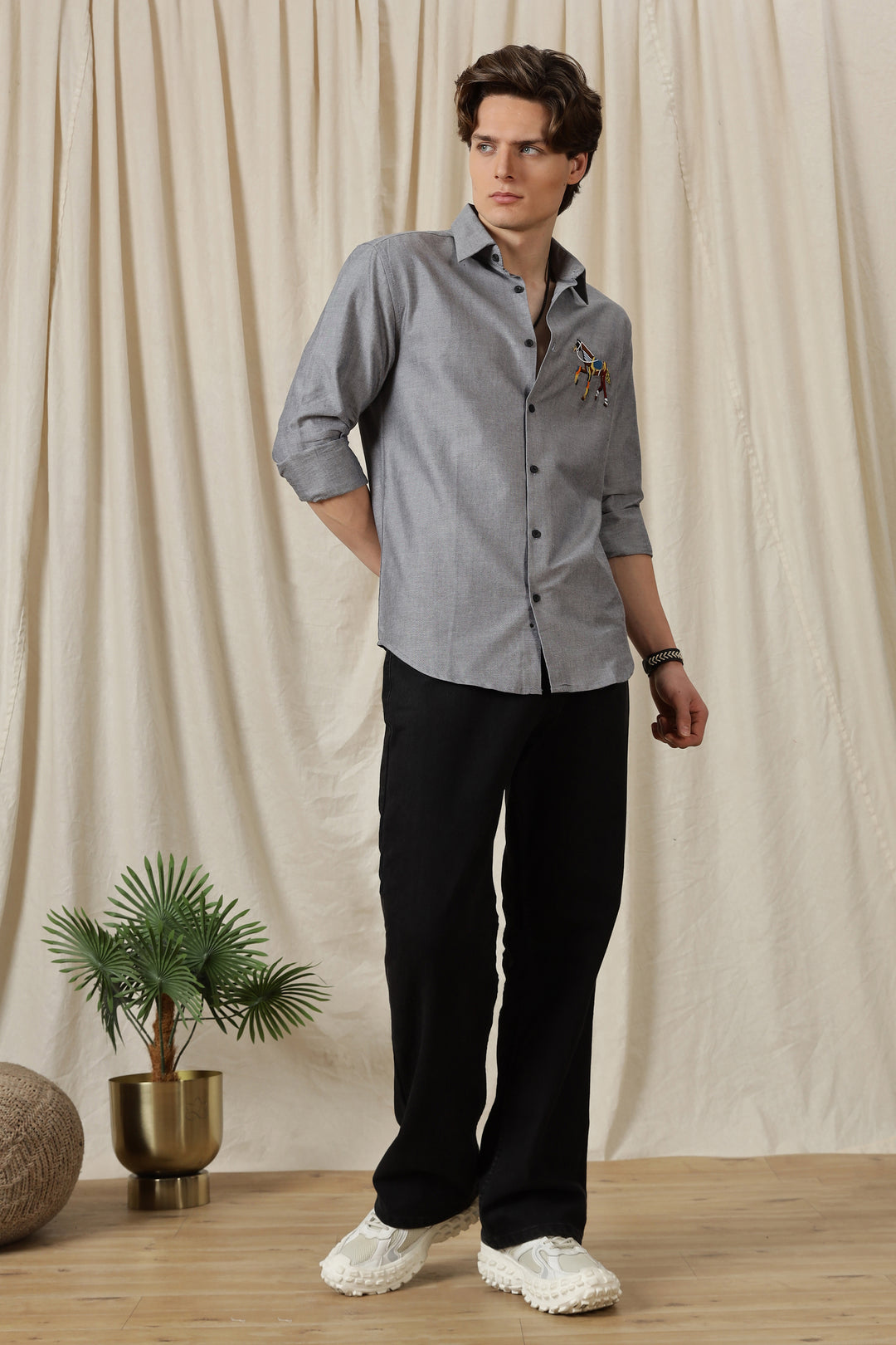 Abstract Horse: Grey Embroidery Shirt