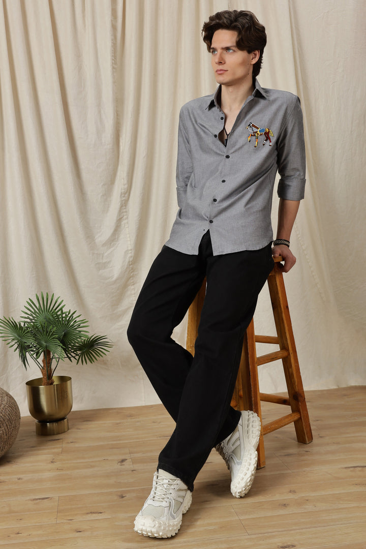 Abstract Horse: Grey Embroidery Shirt