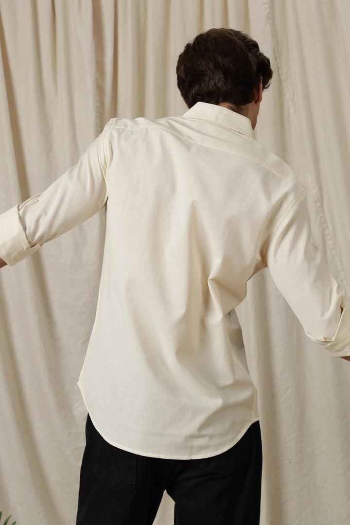 Japanese Lantern: Embroidery Linen Cream Shirt
