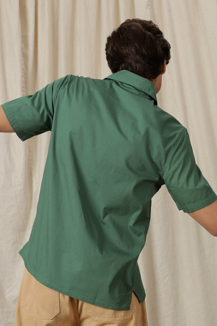 Autumn Flowers: Green Cuban Shirt