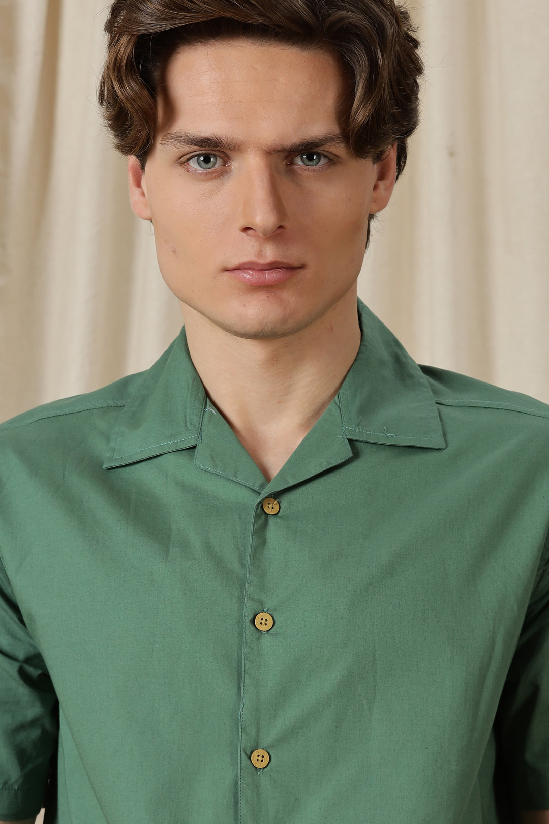 Autumn Flowers: Green Cuban Shirt