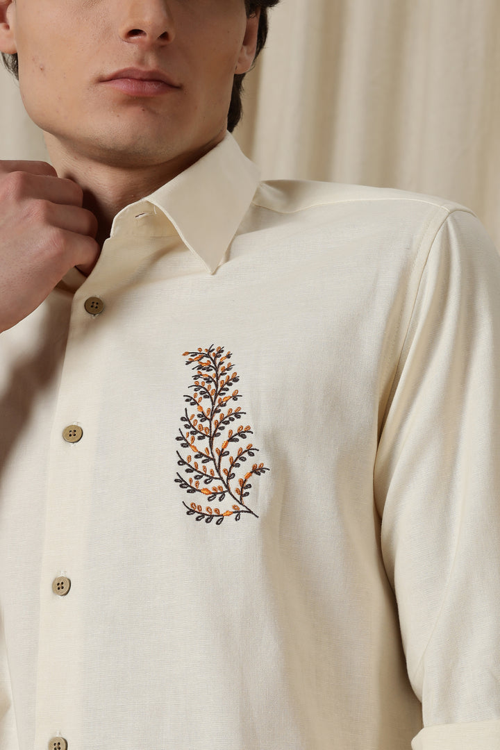 Leafy: Embroidery Cream Shirt