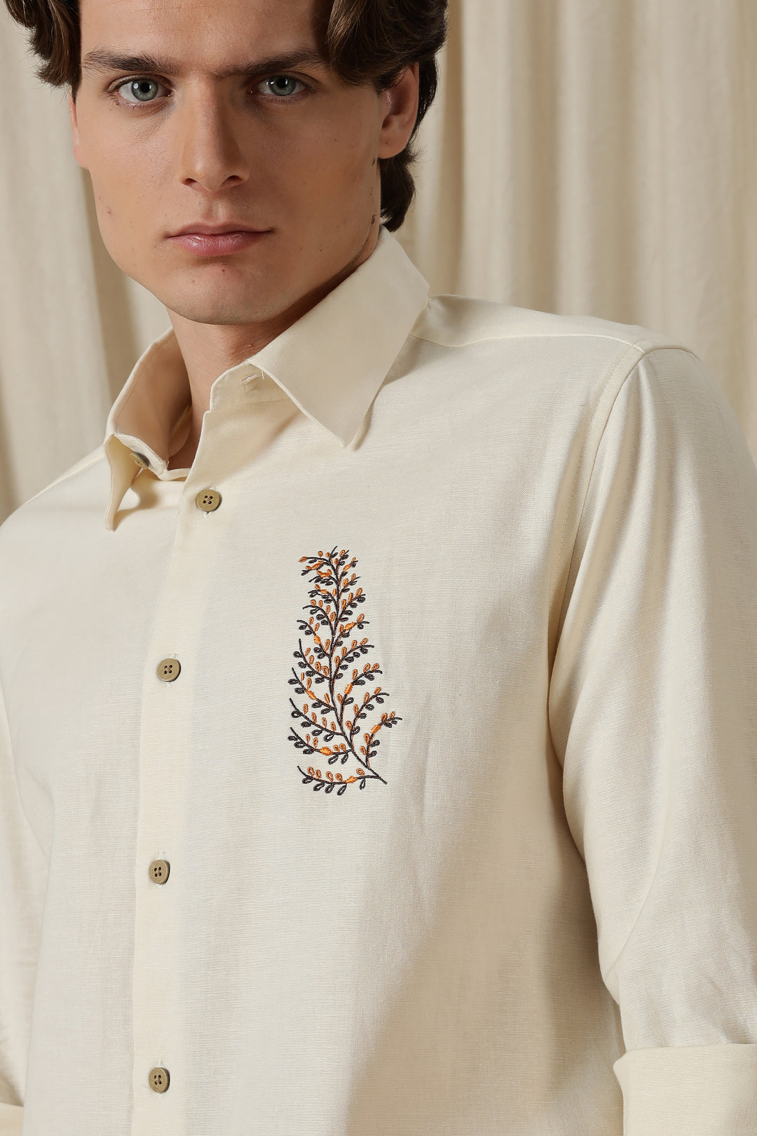 Leafy: Embroidery Cream Shirt
