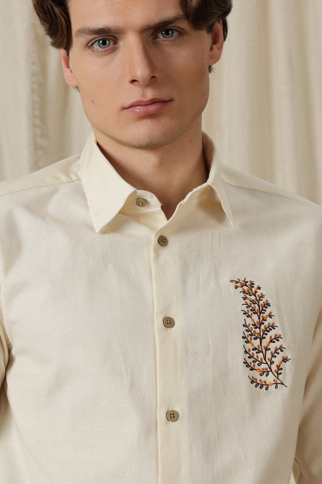 Leafy: Embroidery Cream Shirt