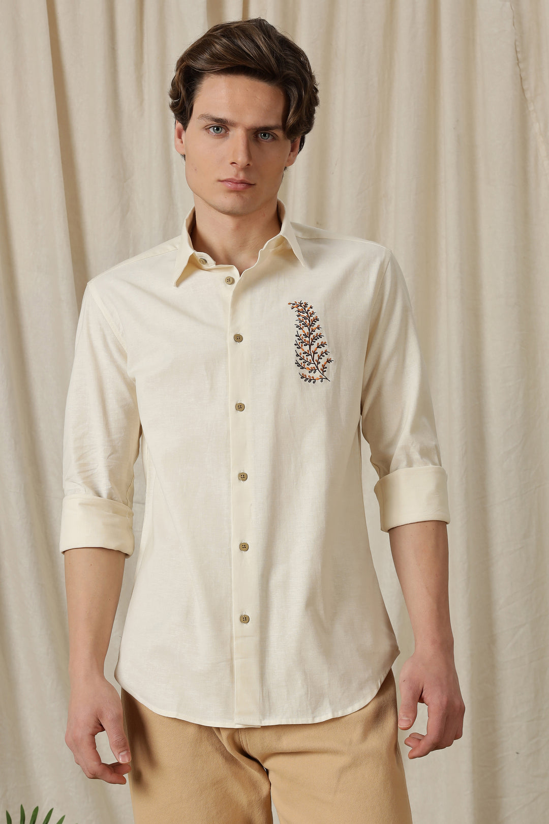 Leafy: Embroidery Cream Shirt