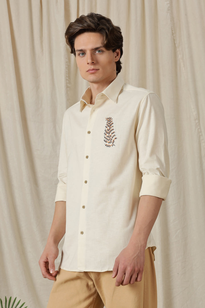 Leafy: Embroidery Cream Shirt
