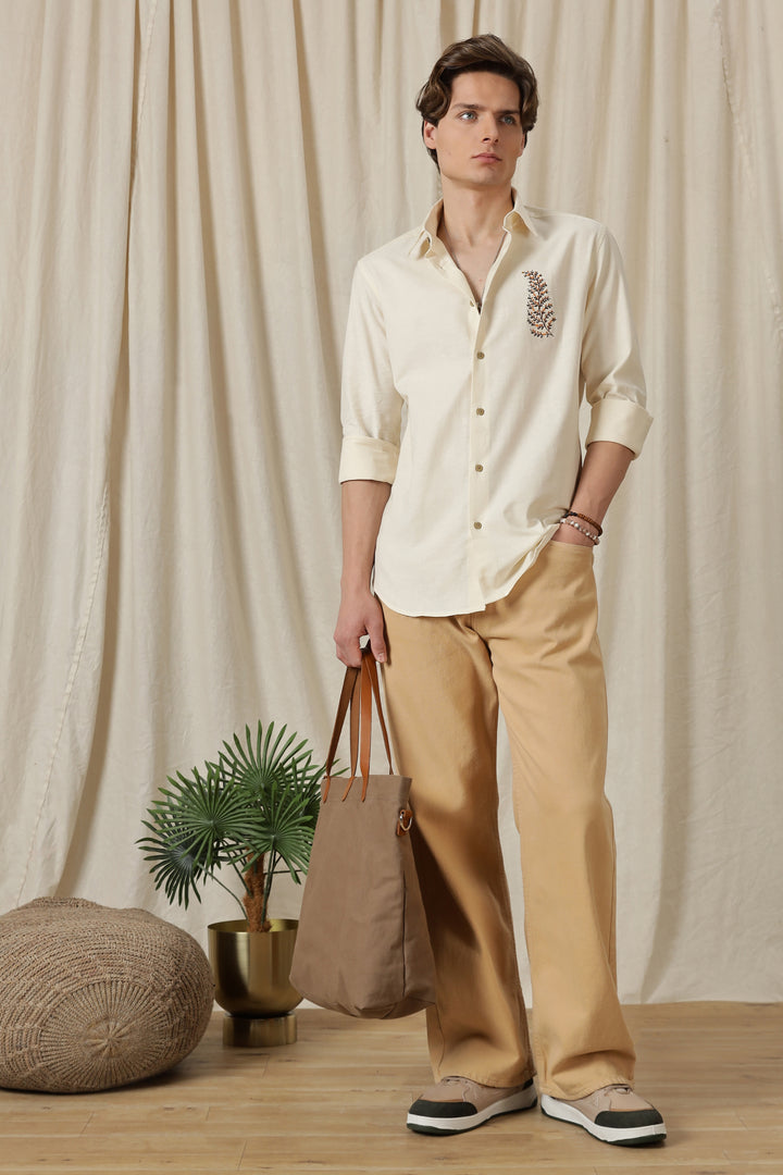 Leafy: Embroidery Cream Shirt