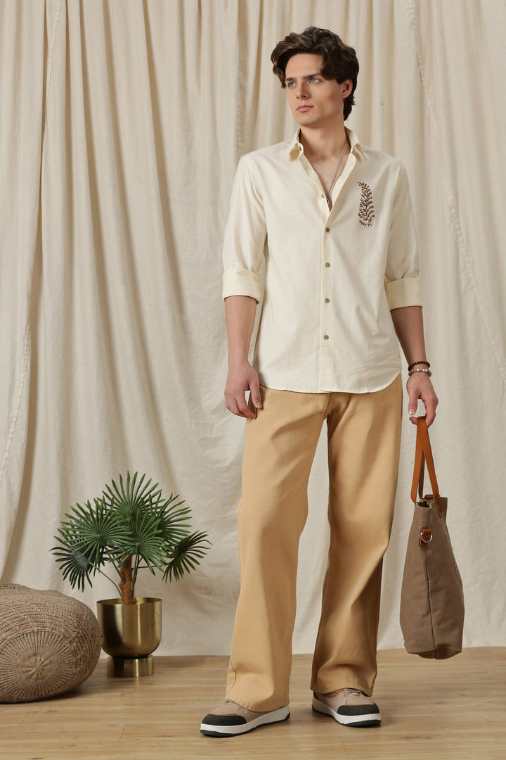 Leafy: Embroidery Cream Shirt