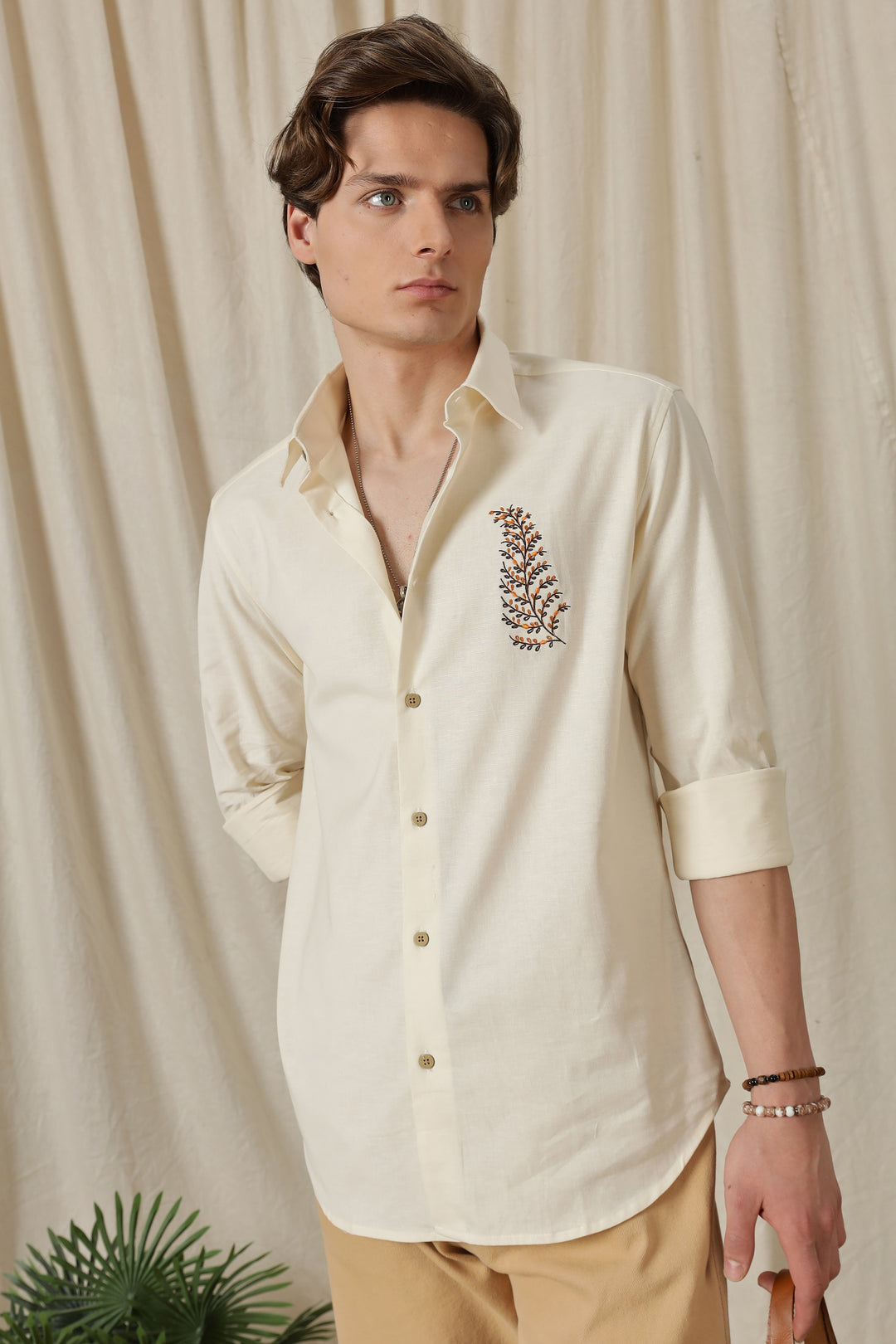 Leafy: Embroidery Cream Shirt