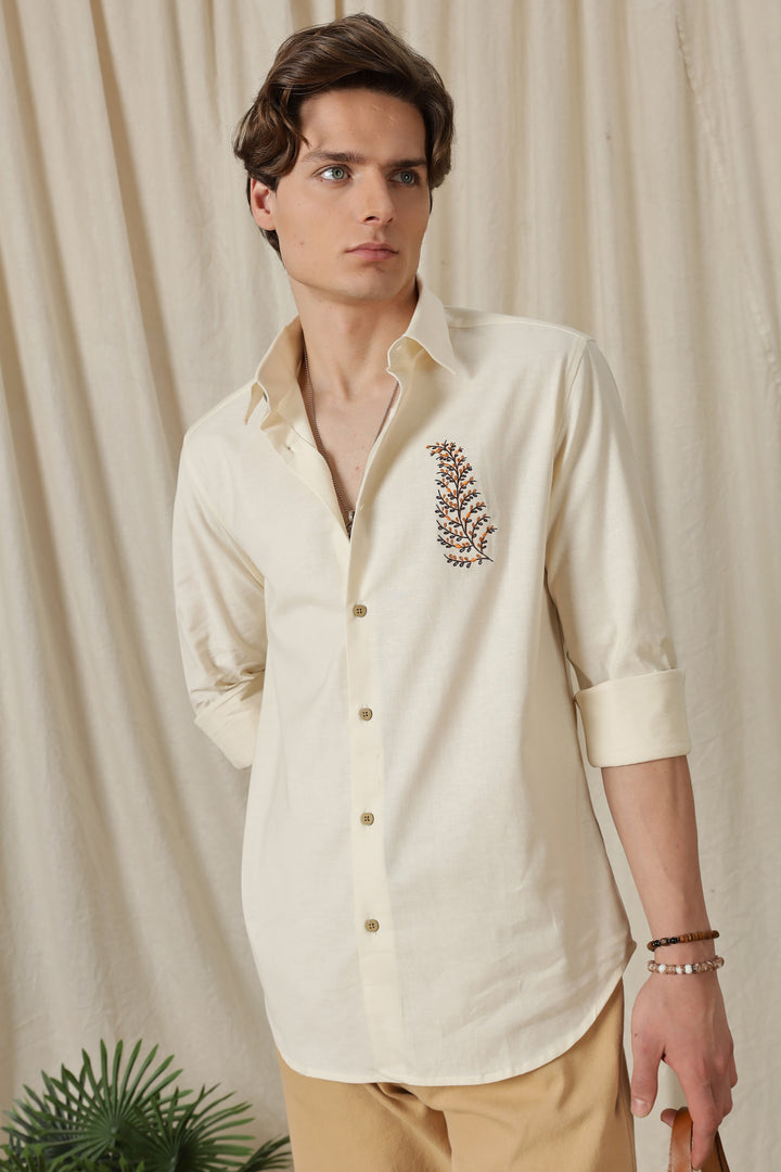 Leafy: Embroidery Cream Shirt