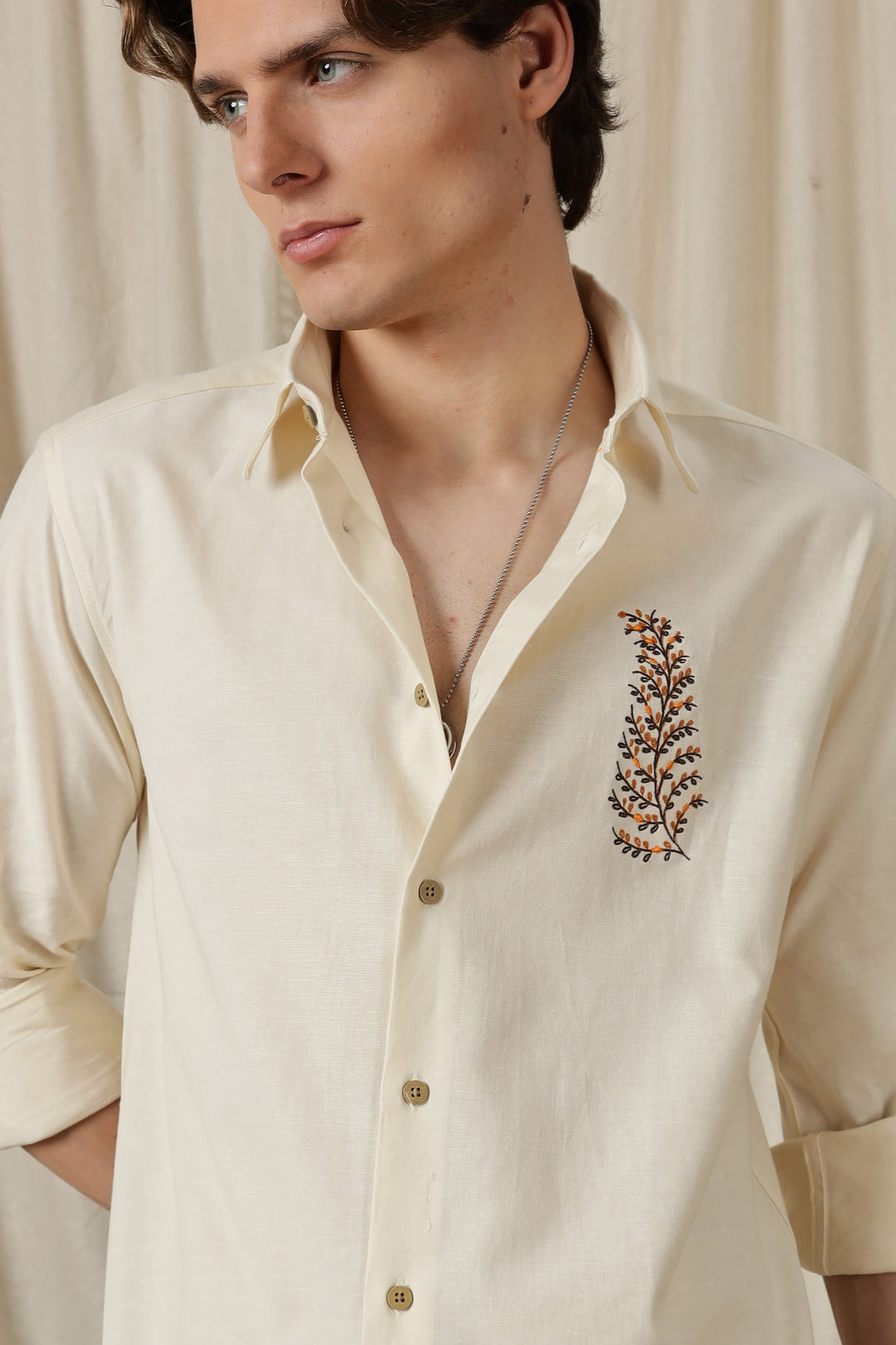 Leafy: Embroidery Cream Shirt