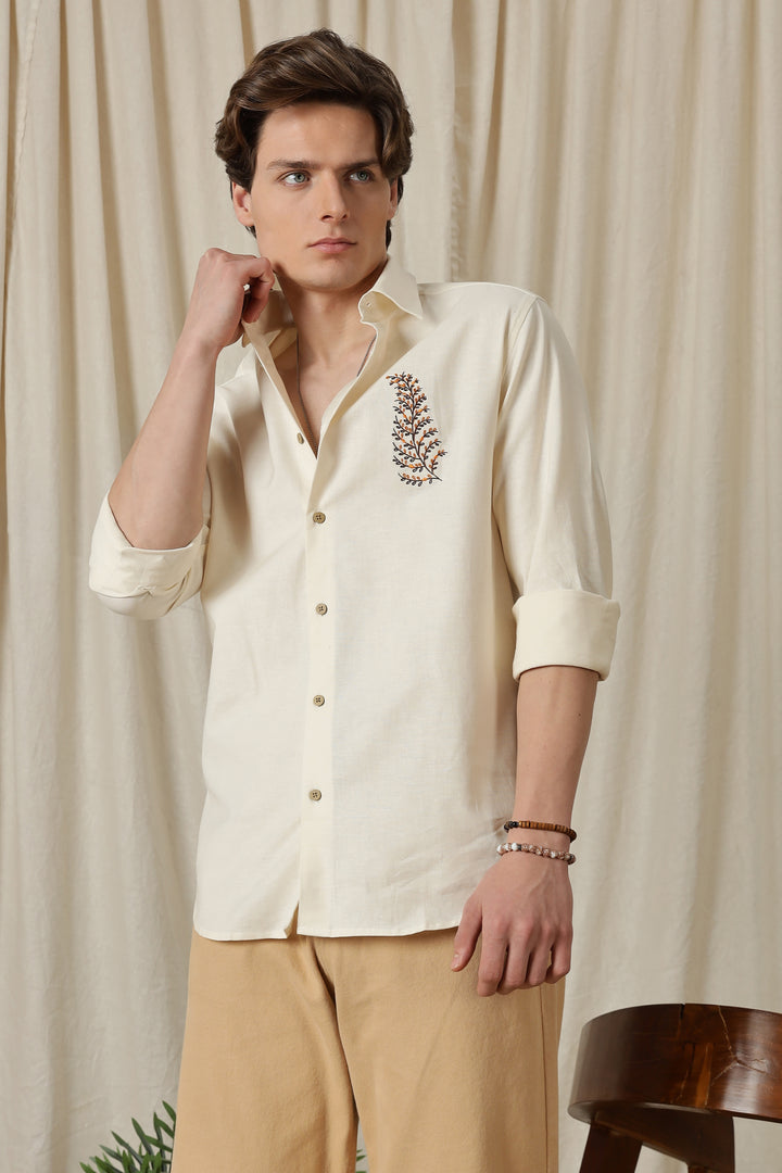 Leafy: Embroidery Cream Shirt