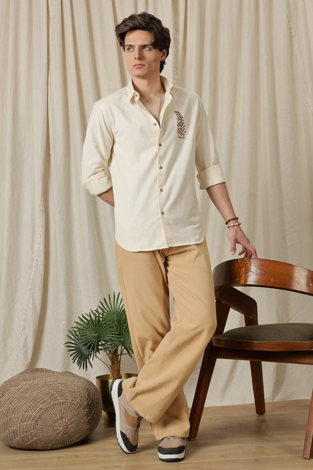Leafy: Embroidery Cream Shirt