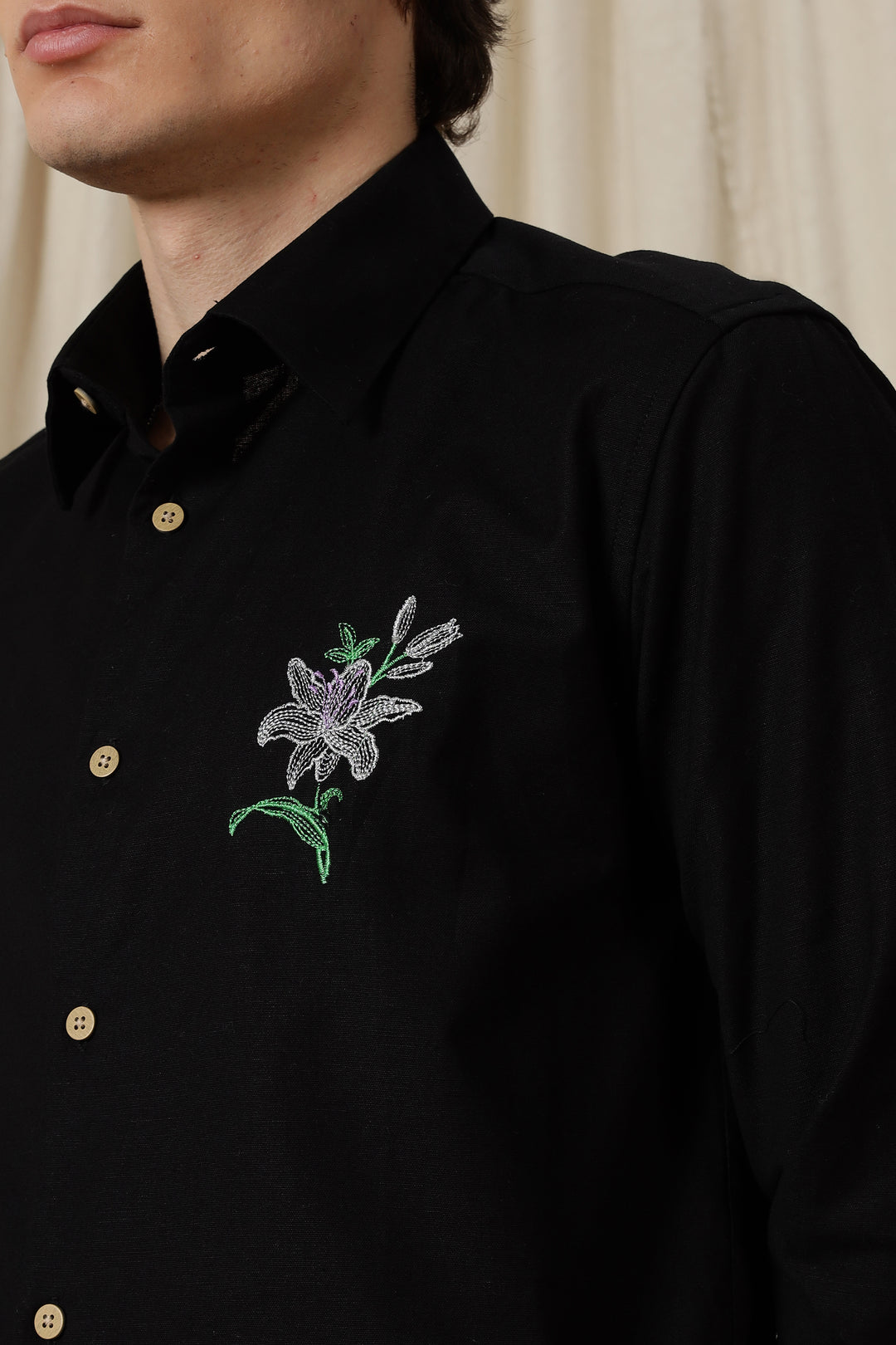 Jewel Flower: Embroidery Black Shirt