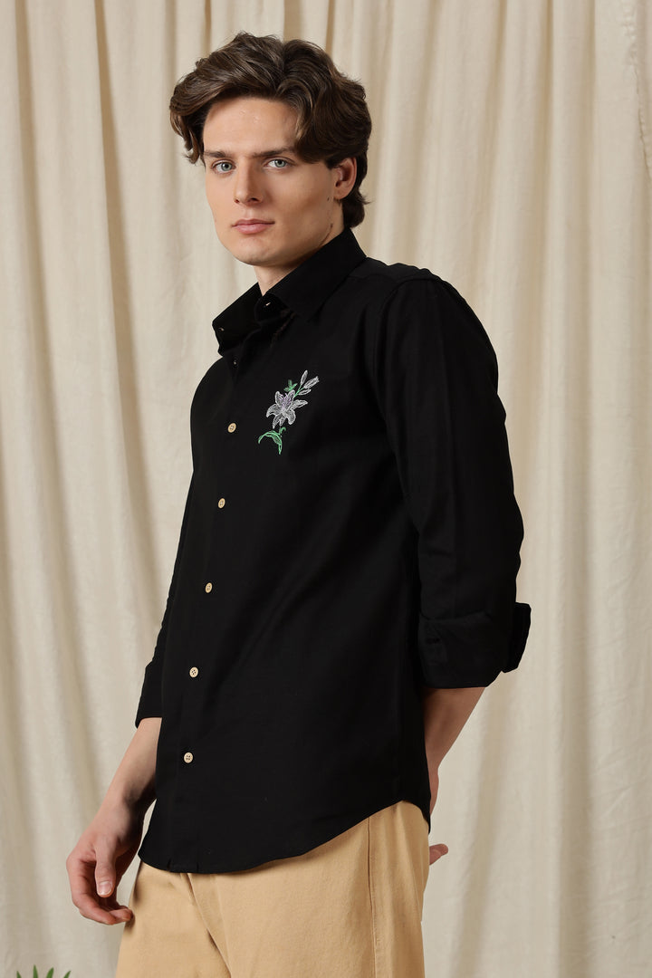 Jewel Flower: Embroidery Black Shirt