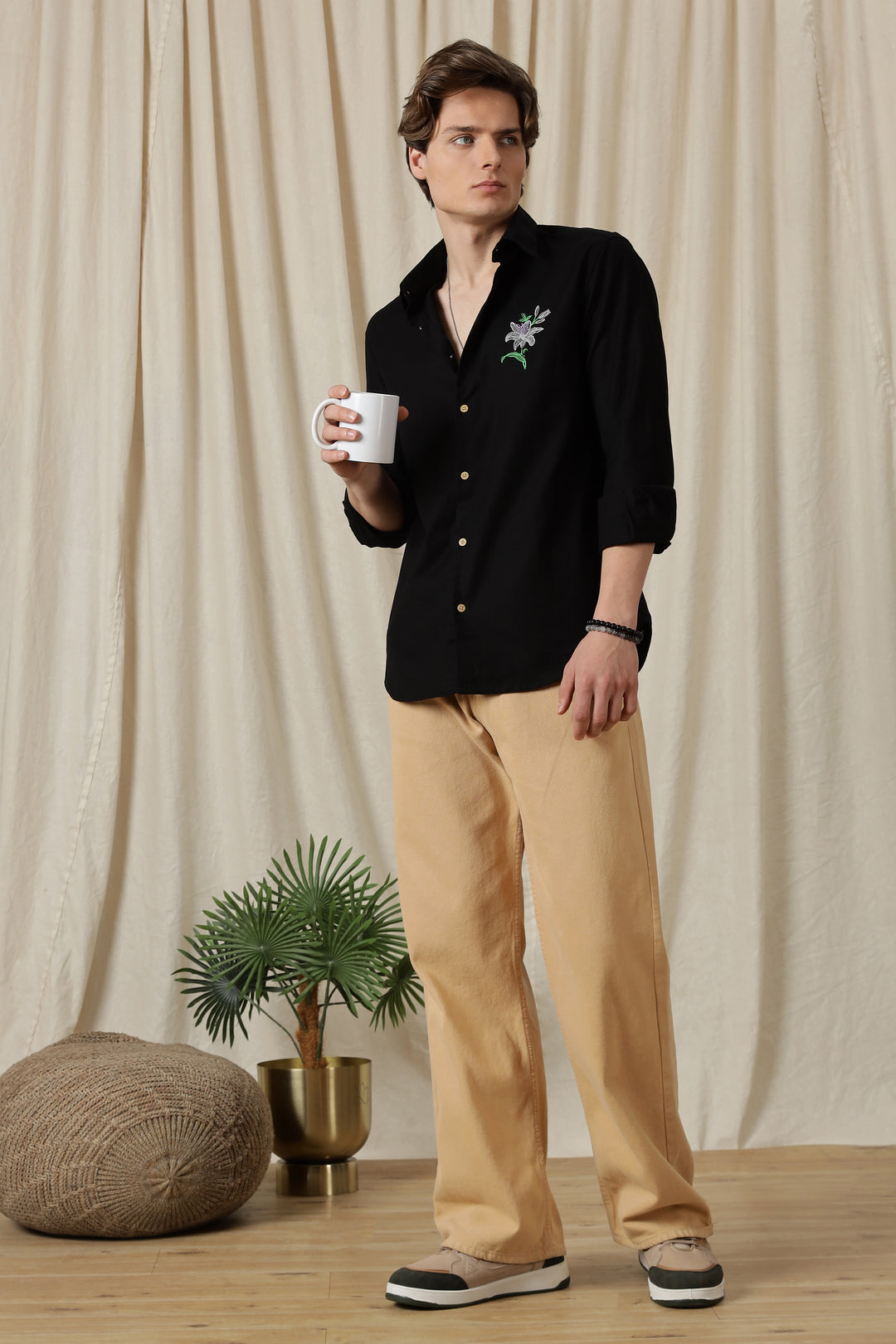 Jewel Flower: Embroidery Black Shirt