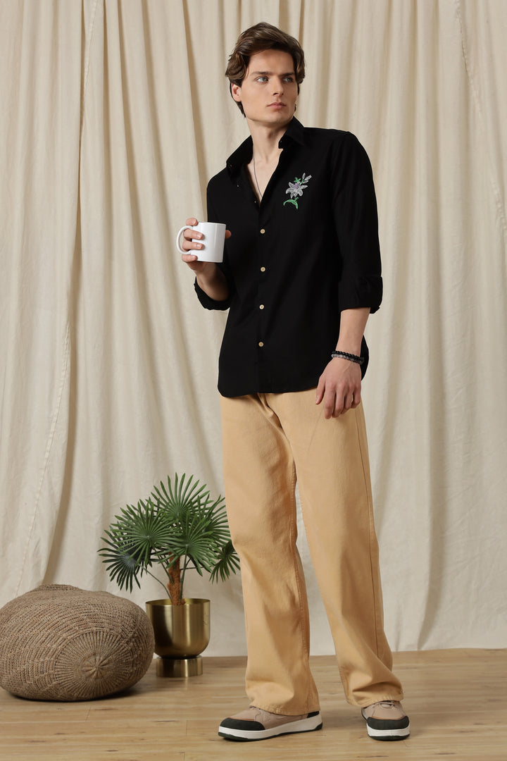 Jewel Flower: Embroidery Black Shirt
