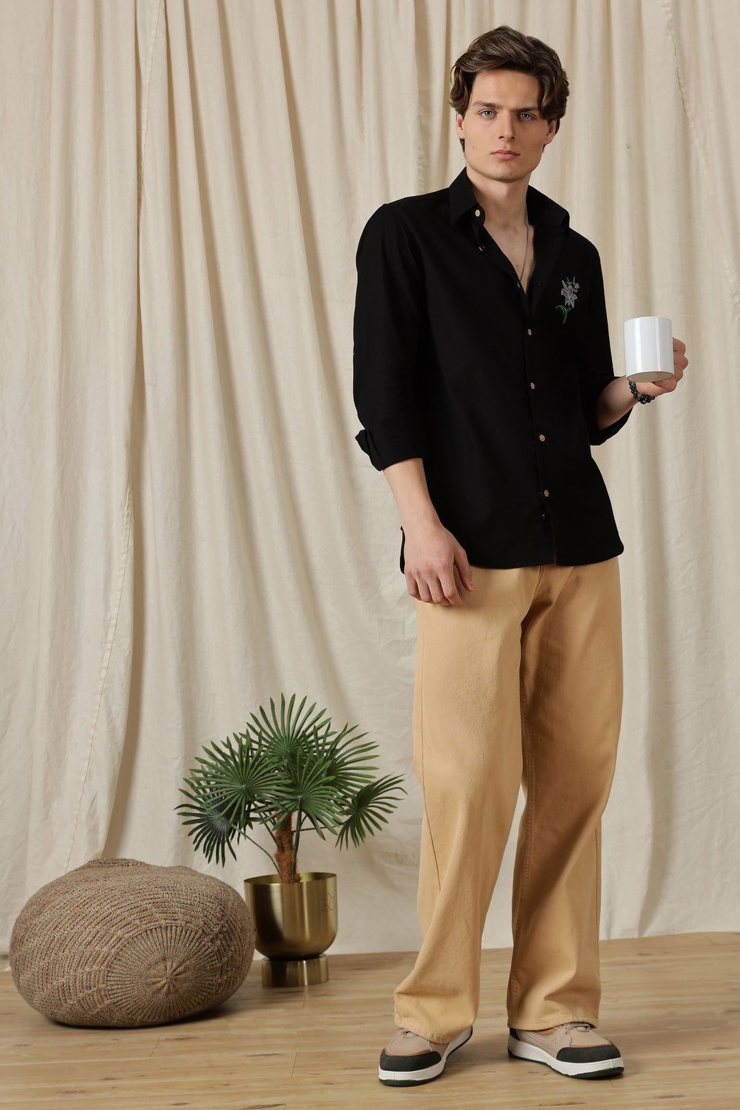 Jewel Flower: Embroidery Black Shirt