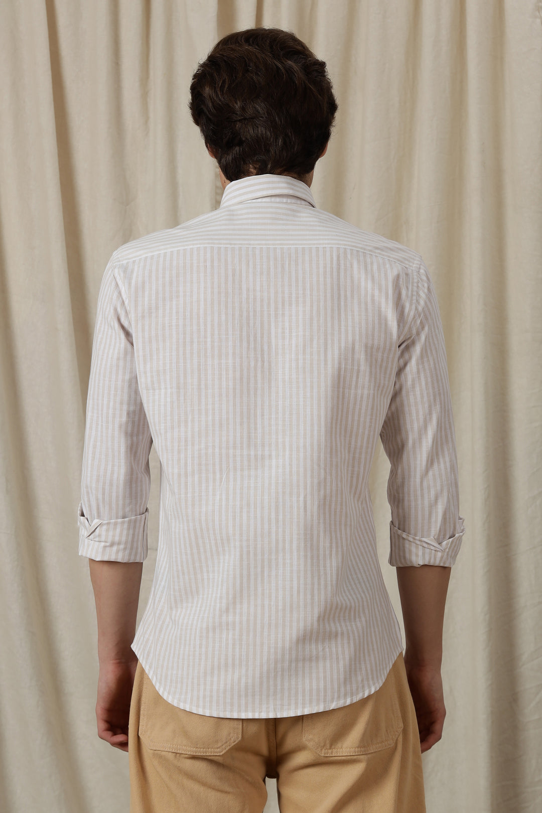 Seaboard Embroidery Peach Stripes Shirt