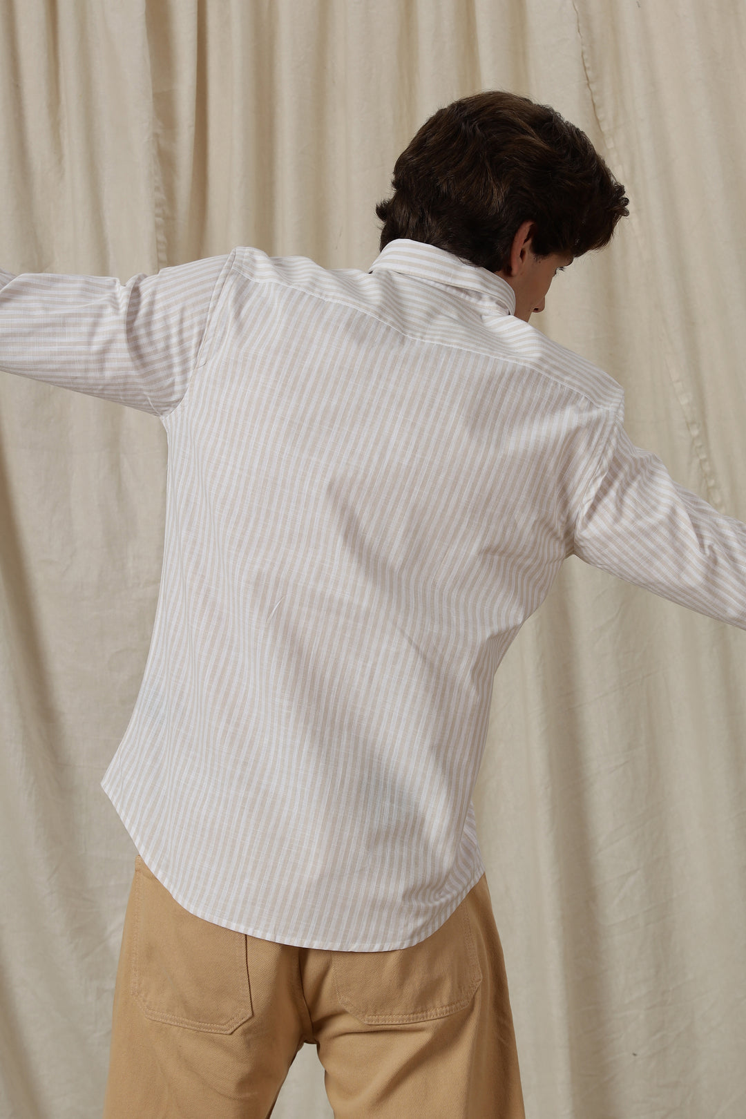 Seaboard Embroidery Peach Stripes Shirt