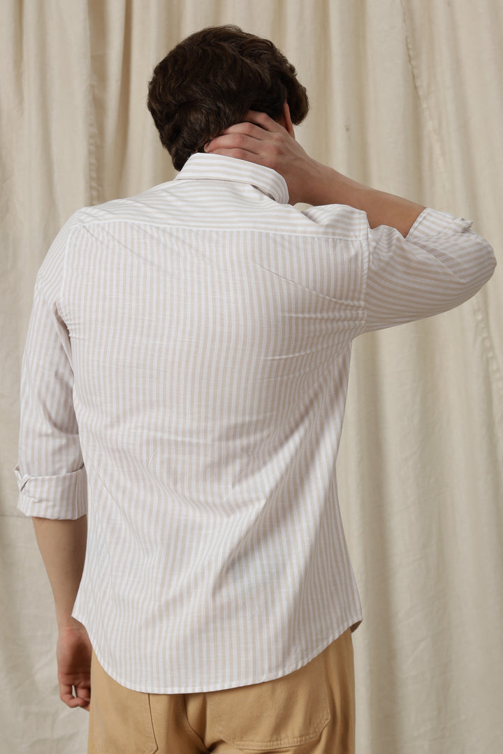 Seaboard Embroidery Peach Stripes Shirt