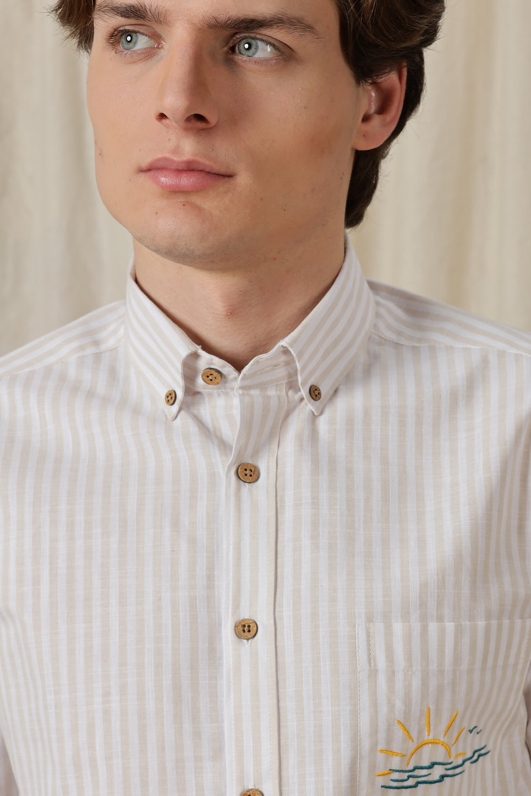 Seaboard Embroidery Peach Stripes Shirt