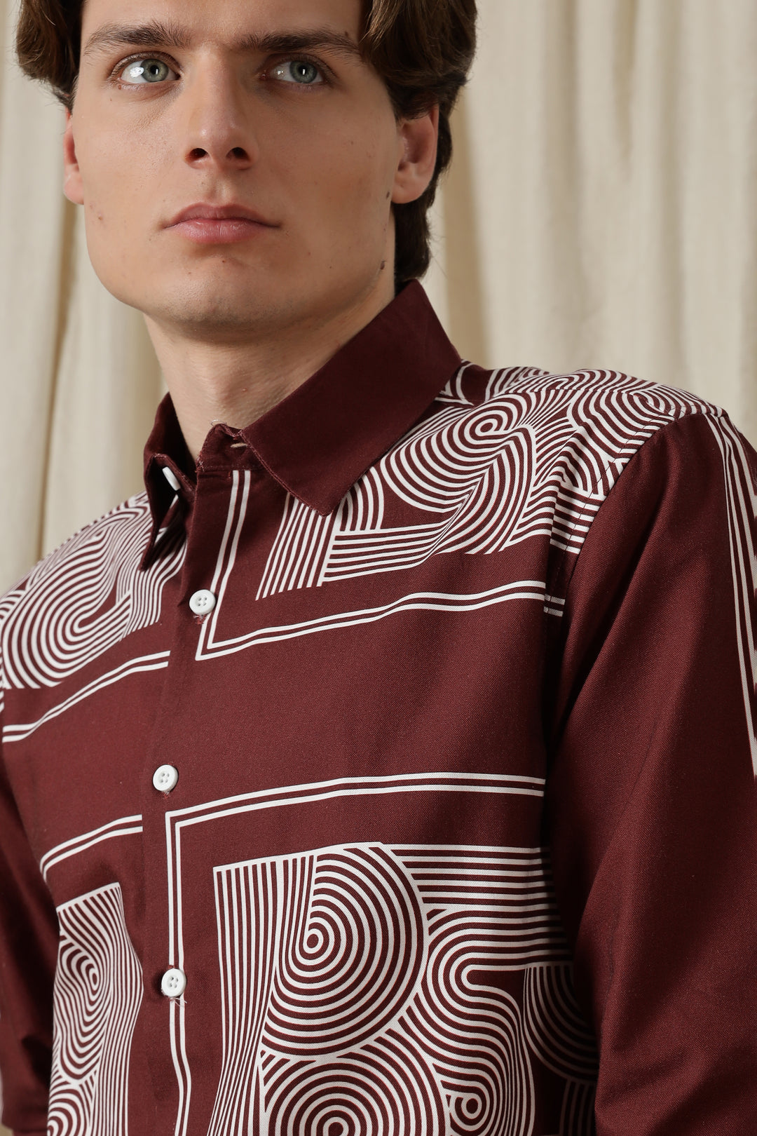 Abstract Geometric Maroon: Printed shirt