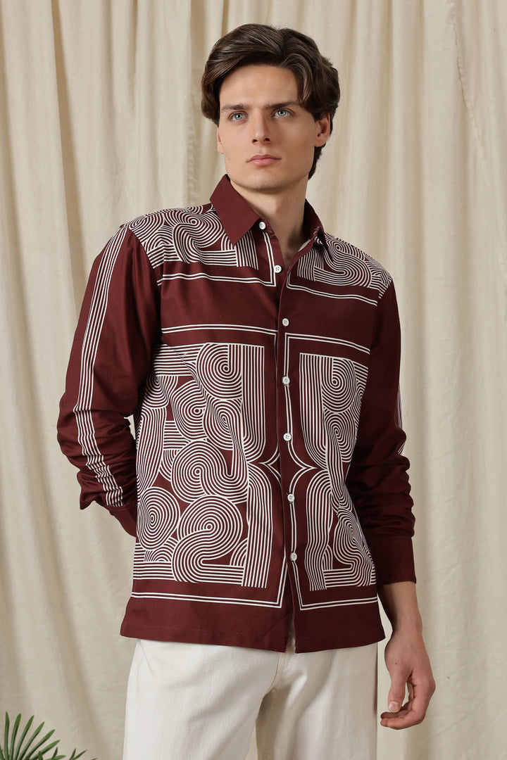 Abstract Geometric Maroon: Printed shirt