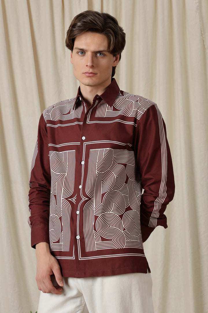 Abstract Geometric Maroon: Printed shirt