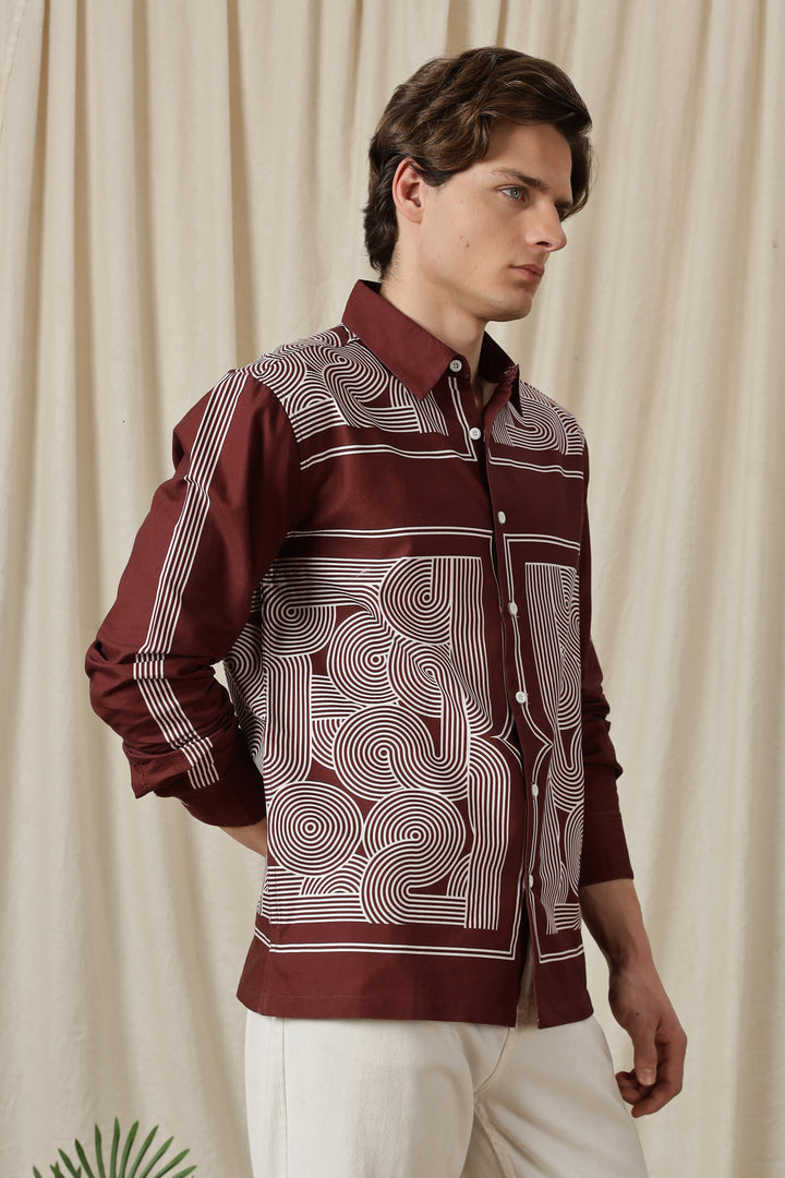 Abstract Geometric Maroon: Printed shirt