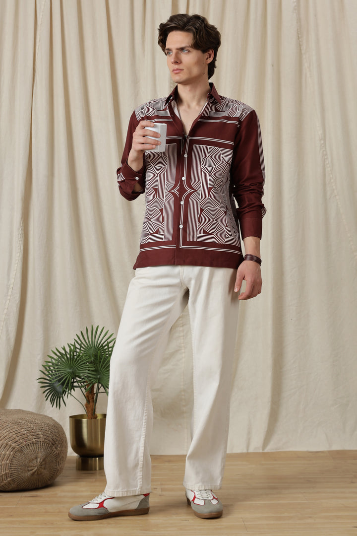 Abstract Geometric Maroon: Printed shirt