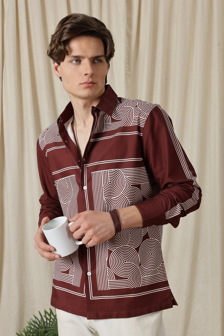 Abstract Geometric Maroon: Printed shirt