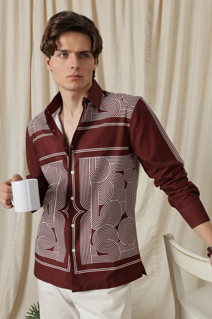 Abstract Geometric Maroon: Printed shirt