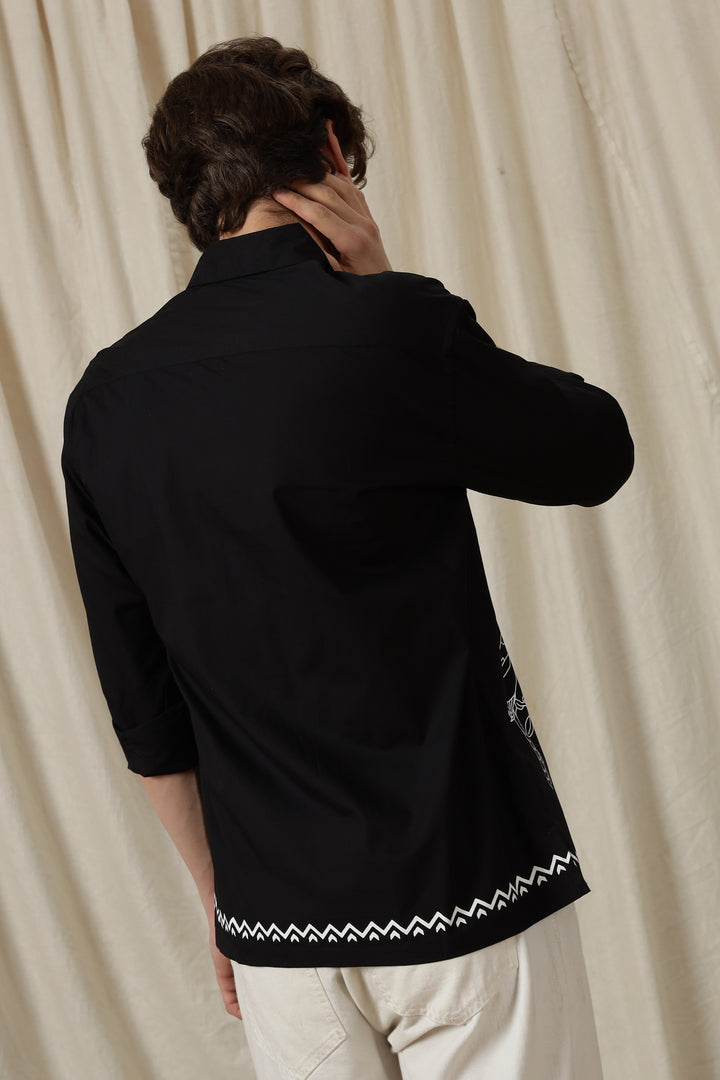 Fine Sketch: Printed Black Shirt