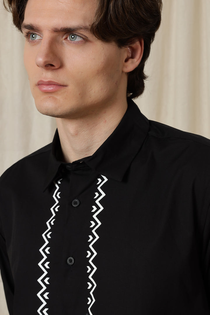 Fine Sketch: Printed Black Shirt