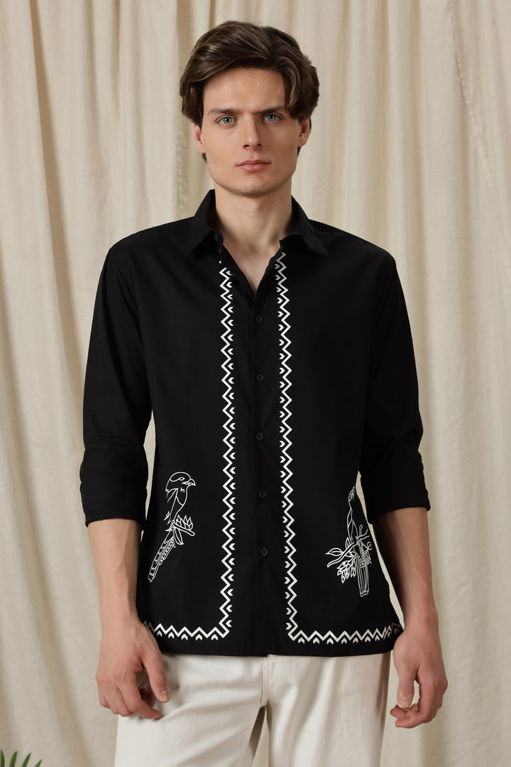 Fine Sketch: Printed Black Shirt