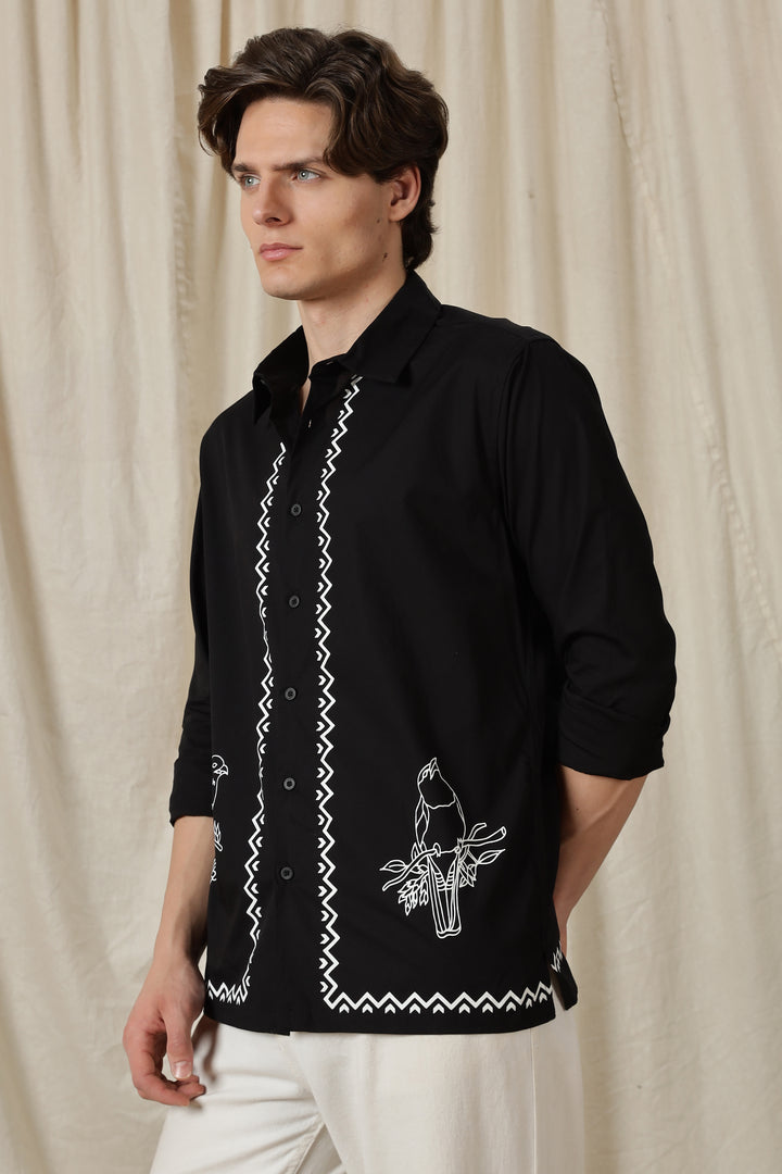 Fine Sketch: Printed Black Shirt