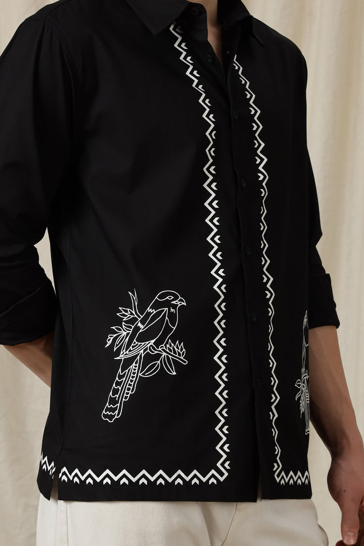 Fine Sketch: Printed Black Shirt