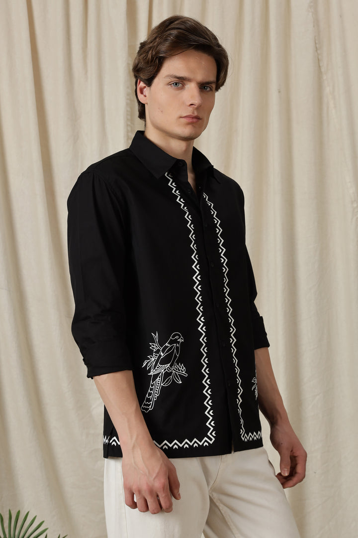 Fine Sketch: Printed Black Shirt