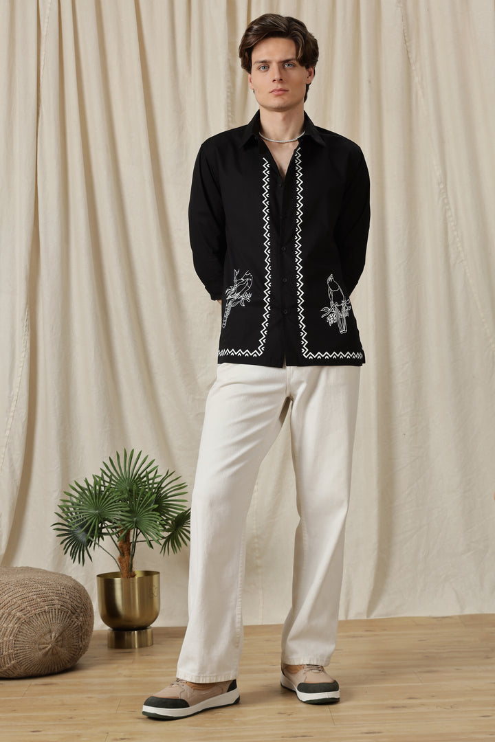 Fine Sketch: Printed Black Shirt