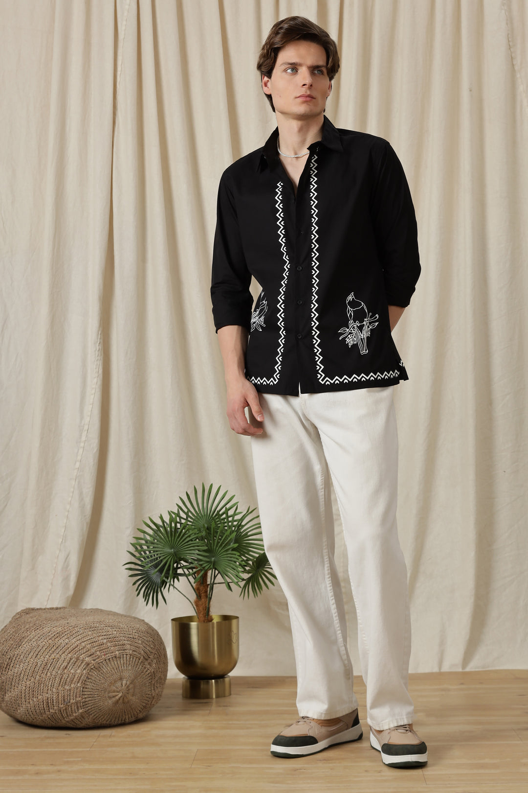 Fine Sketch: Printed Black Shirt