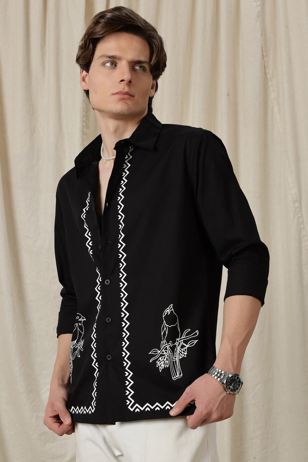 Fine Sketch: Printed Black Shirt