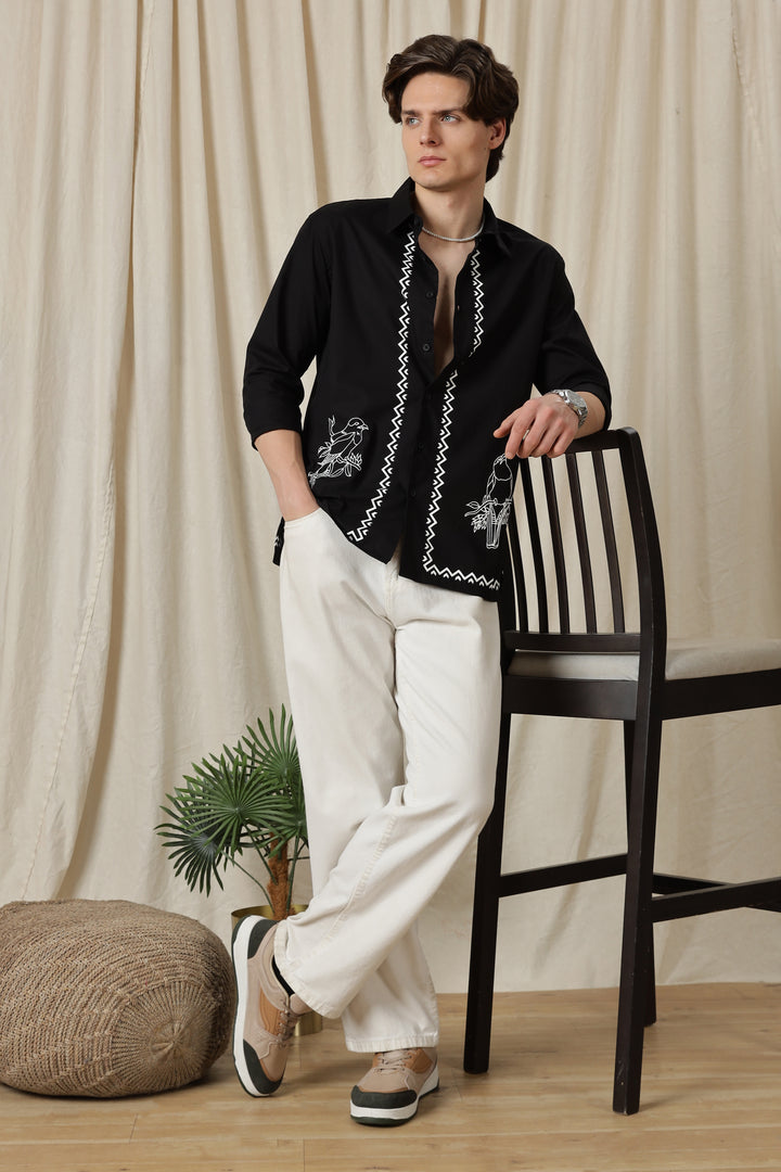 Fine Sketch: Printed Black Shirt