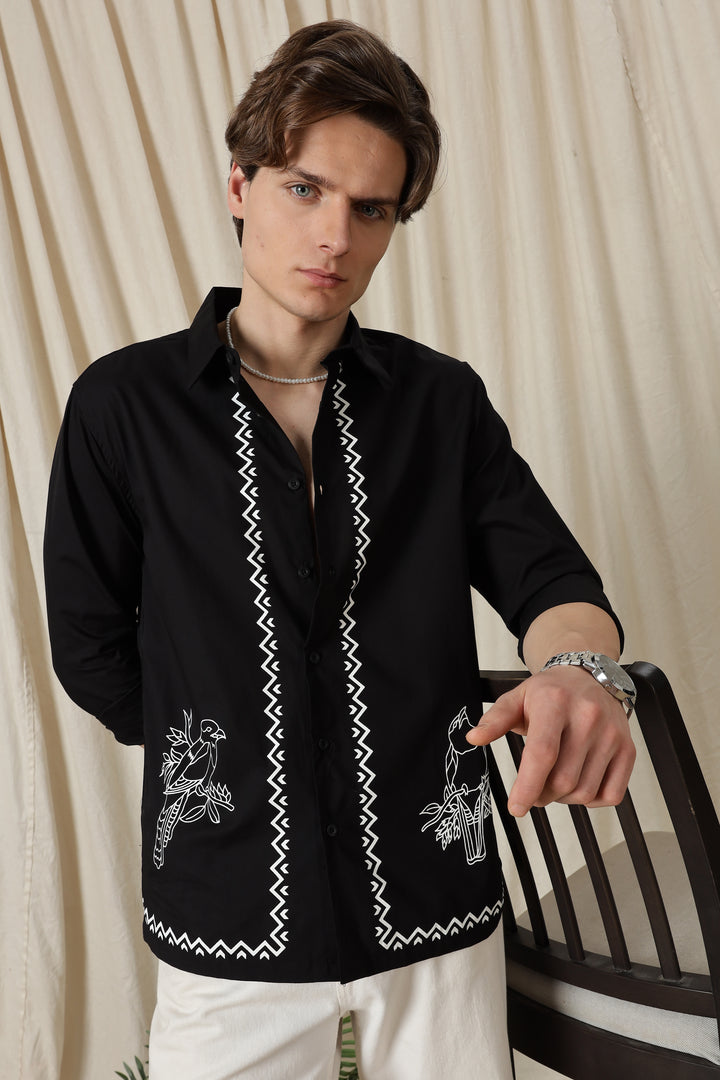 Fine Sketch: Printed Black Shirt