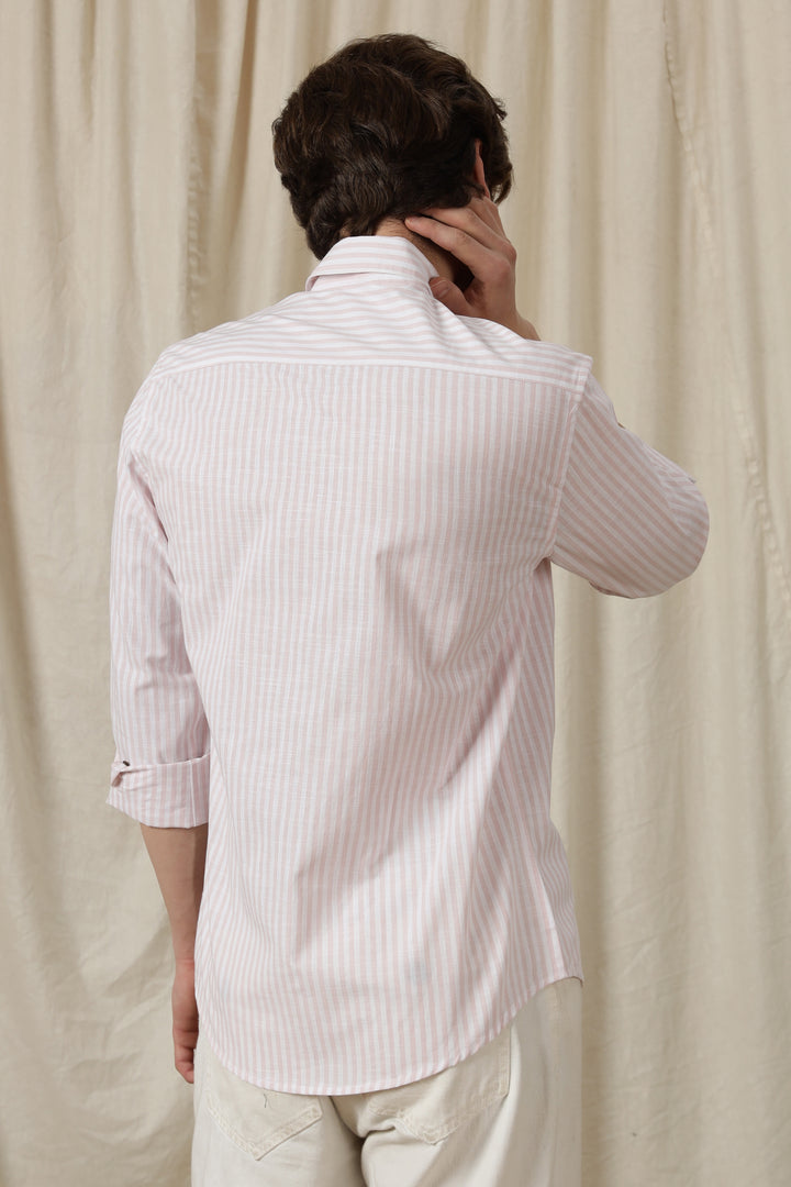 Pink Stripes: Perch Embroidery Shirt