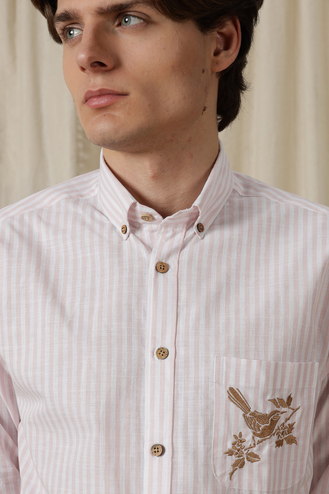 Pink Stripes: Perch Embroidery Shirt