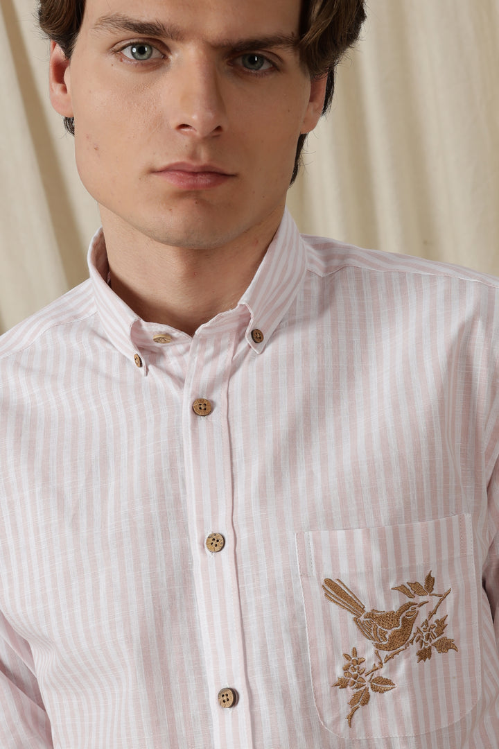 Pink Stripes: Perch Embroidery Shirt