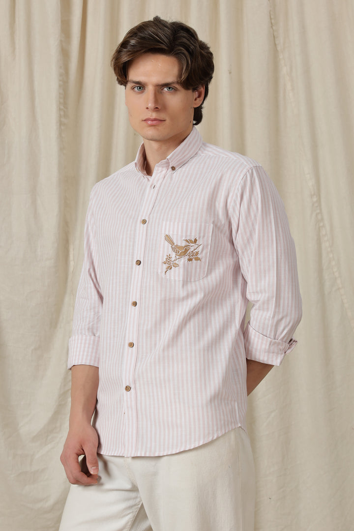 Pink Stripes: Perch Embroidery Shirt
