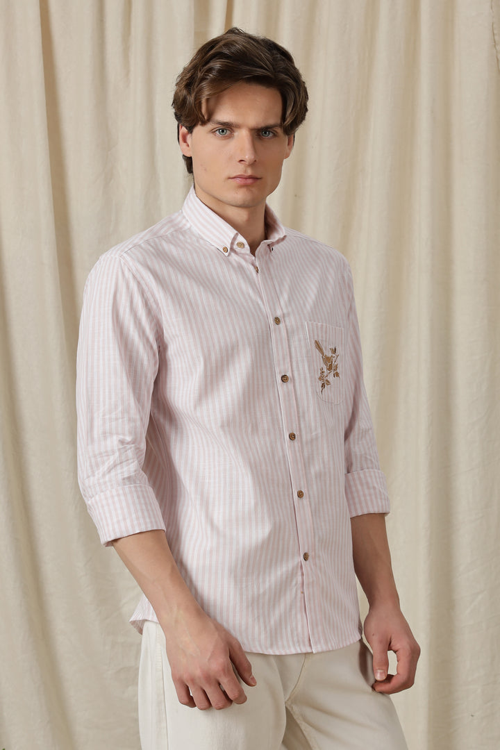 Pink Stripes: Perch Embroidery Shirt
